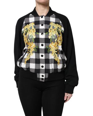 Dolce & Gabbana Black White Check Floral Button Down Jacket