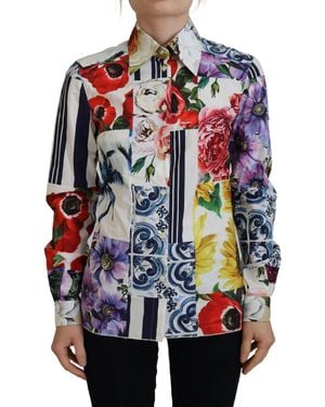 Dolce & Gabbana Elegant Floral Cotton Long Sleeve Top - Red