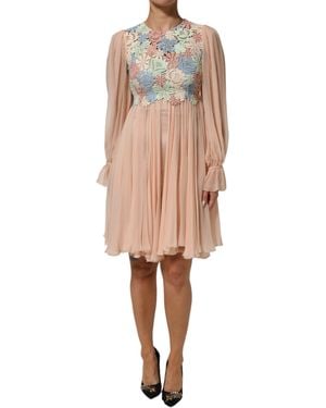 Dolce & Gabbana Pink Floral Embroidery Pleated A - Natural