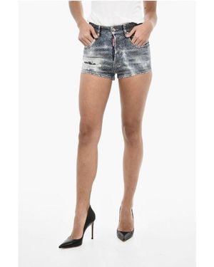 DSquared² High Waist Vintage Effect Studded Shorts - Blue