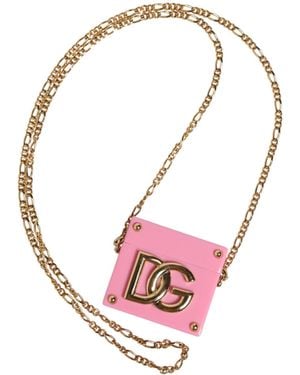 Dolce & Gabbana Pink Dg Logo Plaque Cover Gold Chain Airpods Case