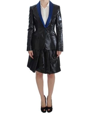 Exte Black Blue Two Piece Suit Skirt & Blazer