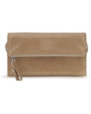 Miu Miu Beige Calf Leather Bos Taurus Clutch Bag - Natural