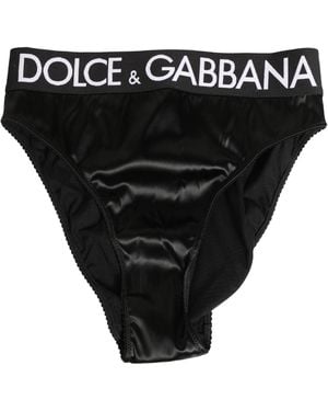 Dolce & Gabbana Satin High-Waist Brief Logo Underwear Elastane Silk Clothing - Black