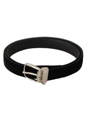 Dolce & Gabbana Casual Velvet Tone Metal Buckle Belt - Black