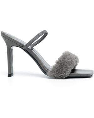 BY FAR Shearling Strap Open Toe Heels - Metallic