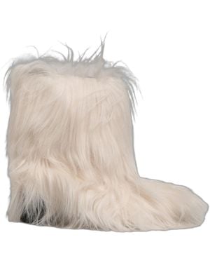 Dolce & Gabbana White Faux Fur Mid Calf Men Boots Shoes - Natural