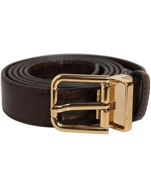 Dolce & Gabbana Men Brown Leather Gold Tone Metal Buckle Belt - Black
