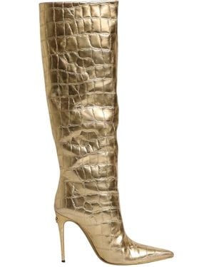 Dolce & Gabbana Leather Stiletto Heels High Boots Shoes - Metallic