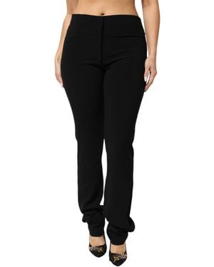 Exte Black Viscose Acetate Blend Straight Leg High Waist Trousers