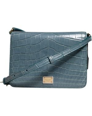 Dolce & Gabbana Green Exotic Leather Dg Plaque Crossbody Mini Bag - Blue