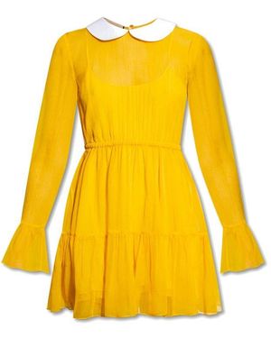 Gucci Ruffled Chiffon Dress With Peter-Pan Collar And Button Fastening - Yellow