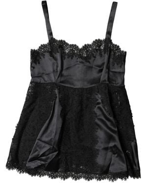 Dolce & Gabbana Black Silk Lace Trim Lingerie Top Underwear