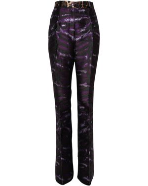 Dolce & Gabbana Purple Polyester Leopard Pattern Flared Trousers - Blue