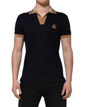 Dolce & Gabbana Black Cashmere Crown Logo Men Polo T