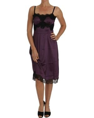 Dolce & Gabbana Elegant Silk Lace Shift Dress - Purple