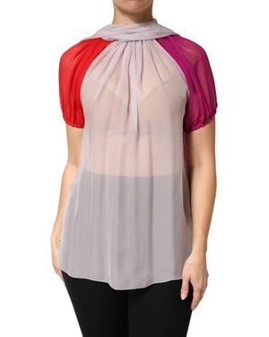 Dolce & Gabbana Multicolour Short Sleeves Silk Blouse Top - Pink