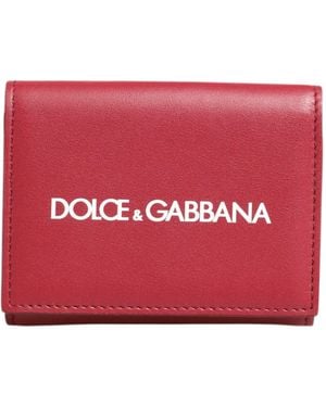 Dolce & Gabbana Red Leather Bold Logo Print Trifold Card Holder Wallet