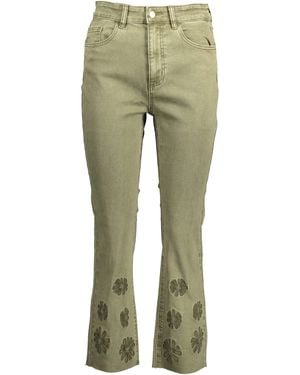 Desigual Embroidered Contrast Stitch Jeans - Green