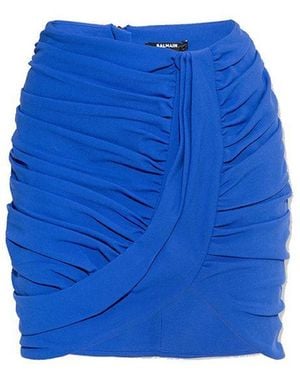 Balmain Mini Draped Skirt - Blue