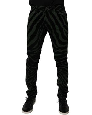 Dolce & Gabbana Black Green Stripes Cotton Skinny Denim Jeans