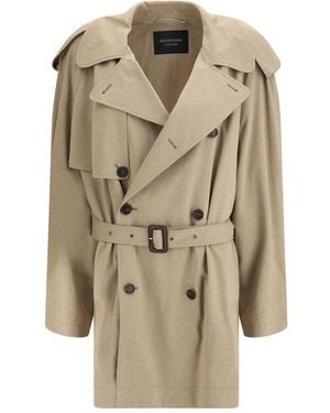 Balenciaga Beige Cotton Trench Coat - Natural