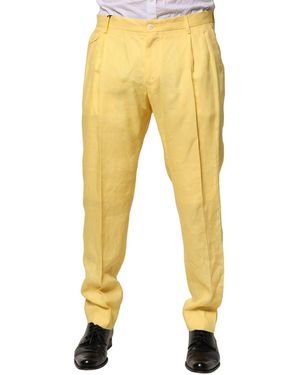 Dolce & Gabbana Yellow Flax Tapered Dress Men Pants