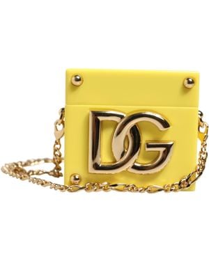 Dolce & Gabbana Dg Logo Plaque Cover Chain Airpods Case - Yellow