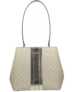 Michael Kors Medium Pratt Bucket Shoulder Bag Purse Pale Gold/cream - Black