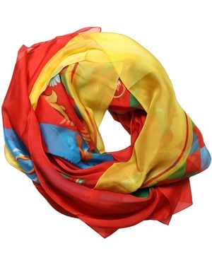 Dolce & Gabbana Multicolour Silk Printed Square Foulard Scarf - Orange