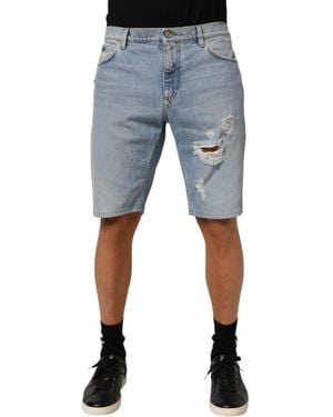 Dolce & Gabbana Distressed Ripped Denim Shorts - Blue