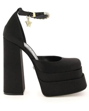 Versace Silk Satin Platform Court Shoes - Black