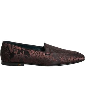 Dolce & Gabbana Maroon Jacquard Leather Slip On Loafers Shoes - Multicolour