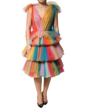 Dolce & Gabbana Multicolour Nylon Tiered Tulle Midi Dress