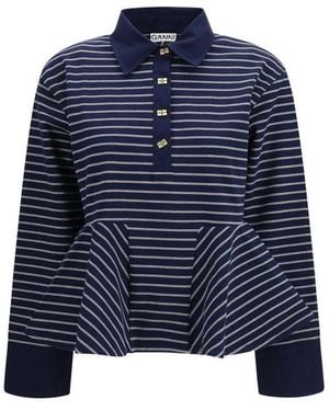 Ganni Blue Cotton Polo Shirt
