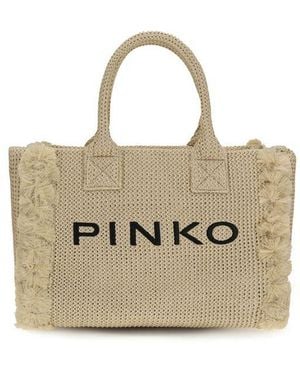 Pinko Beige Raffia Shoulder Bag - Metallic