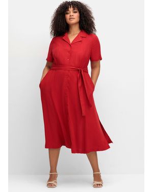 Sheego Blusenkleid mit Reverskragen und Bindegürtel - Rot