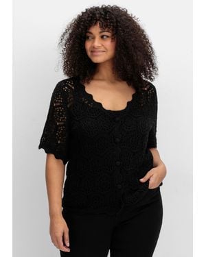 Sheego Ajour-Strickjacke mit kurzem Arm - Schwarz