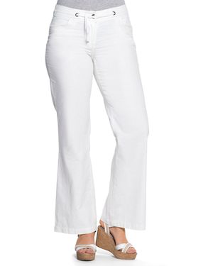 Sheego Weite Bootcut-Hose mit Leinenanteil - Weiß
