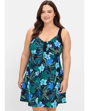 Sheego Badekleid mit Blumenprint und integrierter Hose - Blau