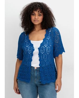 Sheego Ajour-Strickjacke mit kurzem Arm - Blau