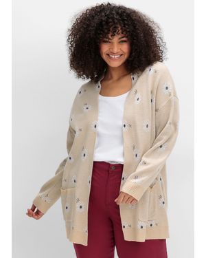 Sheego Cardigan mit Blüten-Jacquardmuster - Mehrfarbig