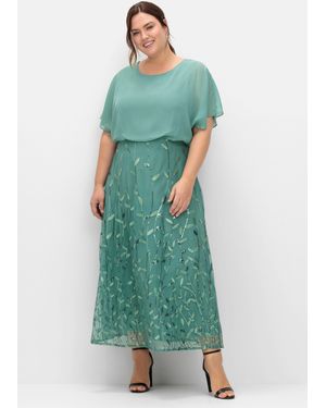 Sheego Abendkleid mit Stickereien und Pailletten am Rock - Grün