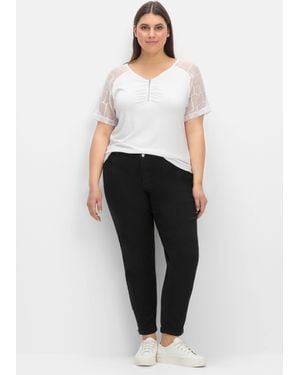 CREATION L PREMIUM Schmale Superstretch-Jeans mit Glitzer-Details - Weiß