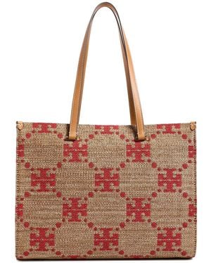 Tory Burch T Monogram Straw Tote - Natural