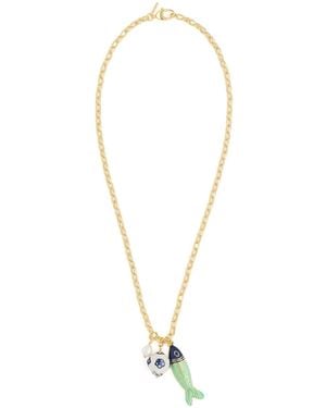 Logan Tay Long Chain Fish Charm Necklace - White