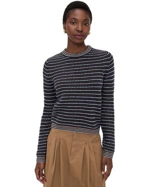 White + Warren Cashmere Textured Stripe Crew Sweater - Blue