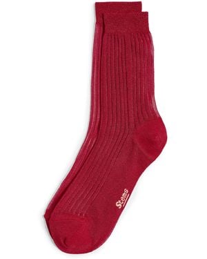 Stems Fine Ribbed Metallic Crew Socks - Red