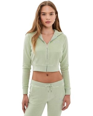 Sporty & Rich Juicy Script Velour Zip Hoodie - Green