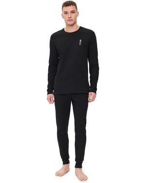 Polo Ralph Lauren Thermal Bear Crew & Sweatpants Pajama Set - Black